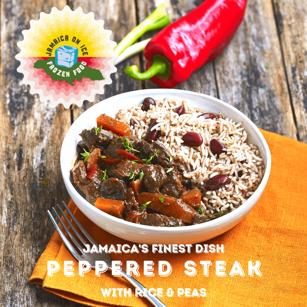 Pepper Steak with Rice & Peas